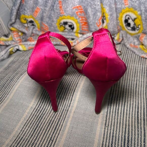 Brash Hot Pink Satin Bow Heeled Sandals Women's Size 7 Fuchsia Formal Stilettos - Picture 2 of 7
